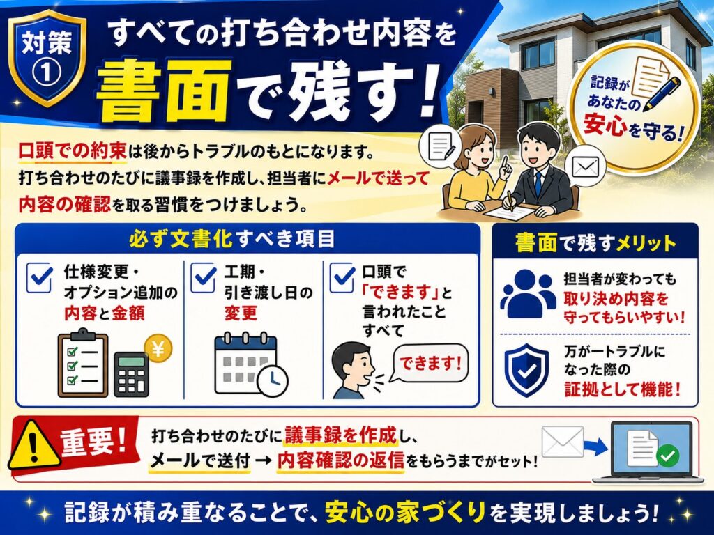 Countermeasure ①: Keep a written record of all meeting details.