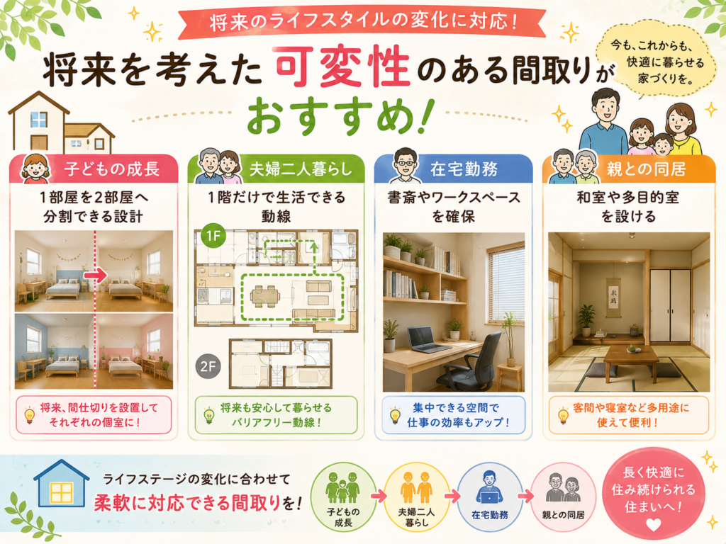 A flexible floor plan that takes the future into account is recommended.