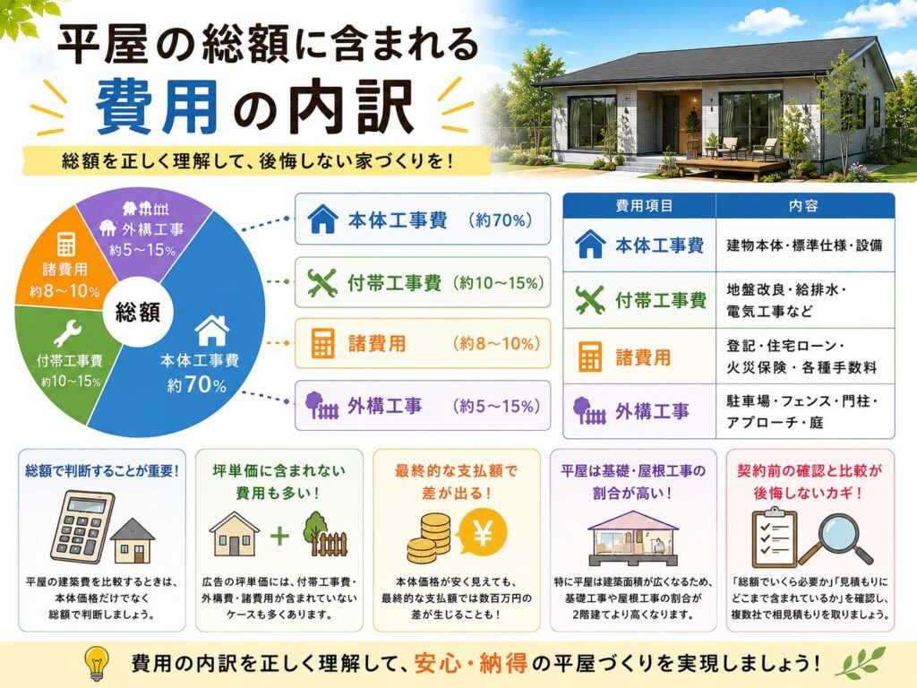 Breakdown of costs included in the total price of a single-story house