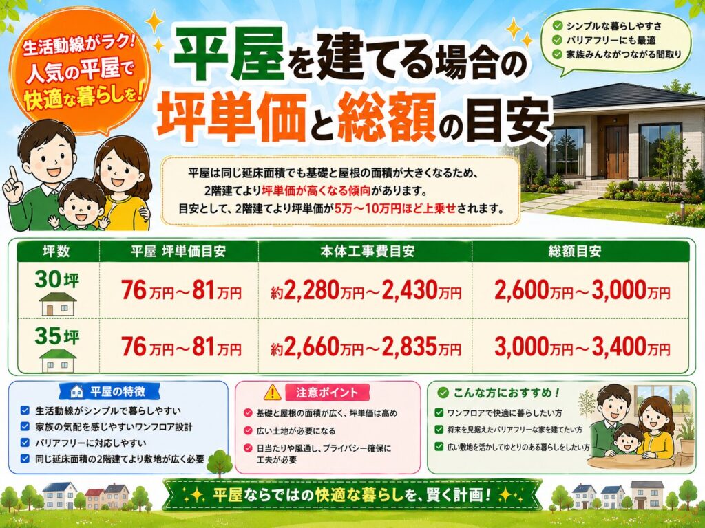 Cost per tsubo and total cost for building a single-story house