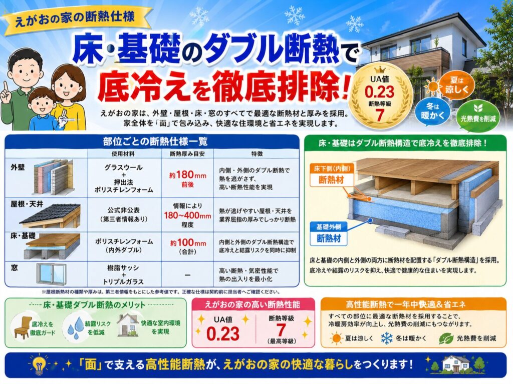 Thoroughly eliminate the chill rising from below with double insulation for the floor and foundation.