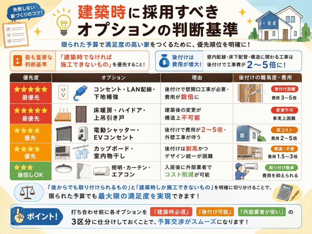 Criteria for Deciding Which Options to Select During Construction