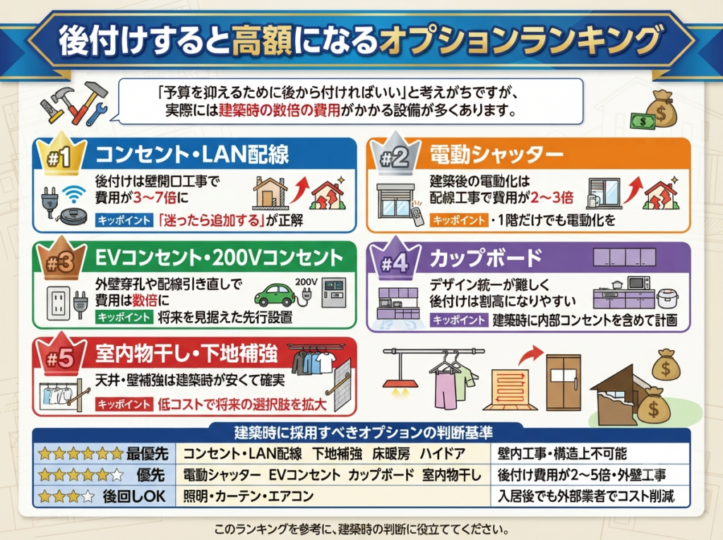Ranking of Options That Are Expensive to Install Later