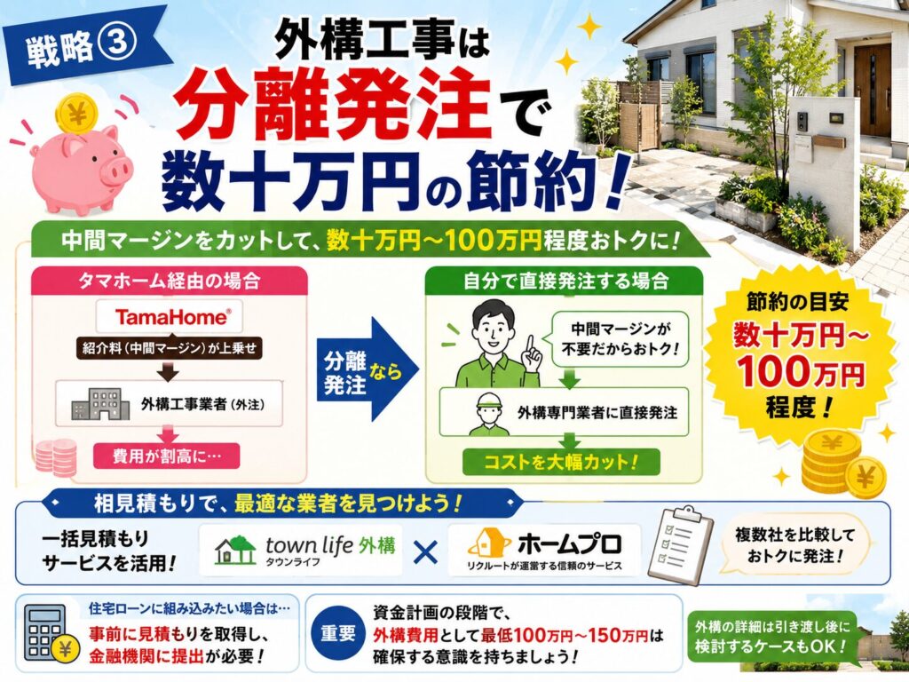 Strategy ③ Save hundreds of thousands of yen by ordering exterior construction work separately.