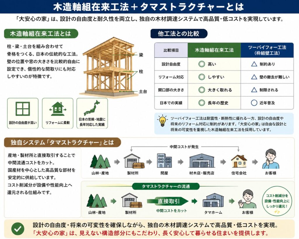 What is the combination of traditional wooden frame construction and Tamastructure?