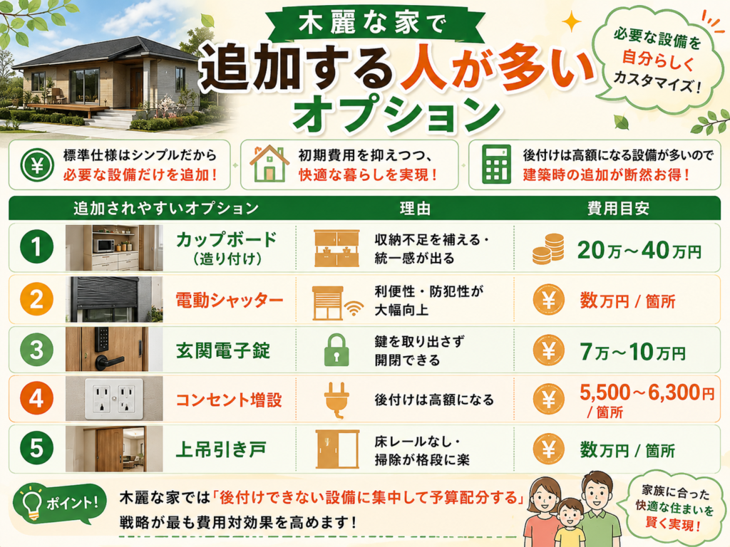 Popular options frequently added to "Mokurei-na-ie" homes
