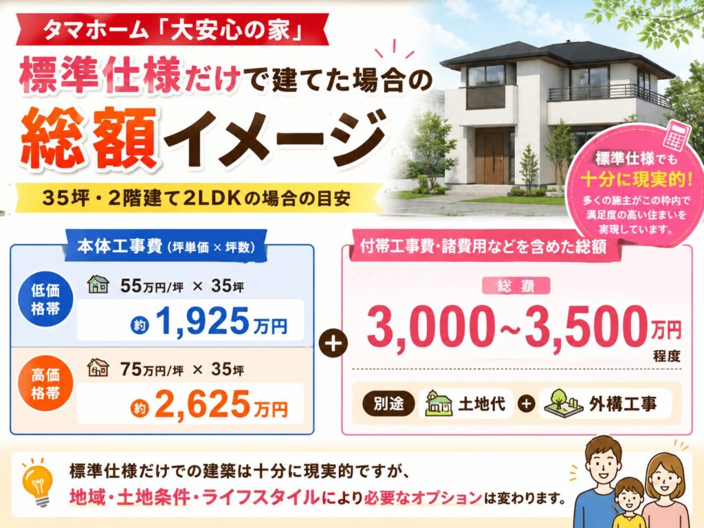 Estimated total cost for building with standard specifications only