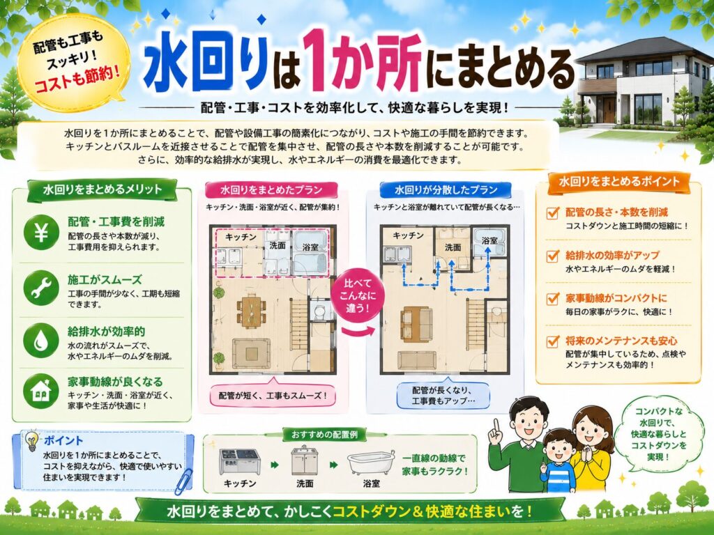 Consolidate the plumbing areas in one location.