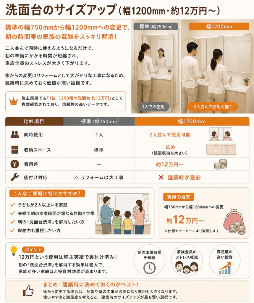 Upgrading the size of your bathroom sink (1200mm width, approximately 120,000 yen and up)