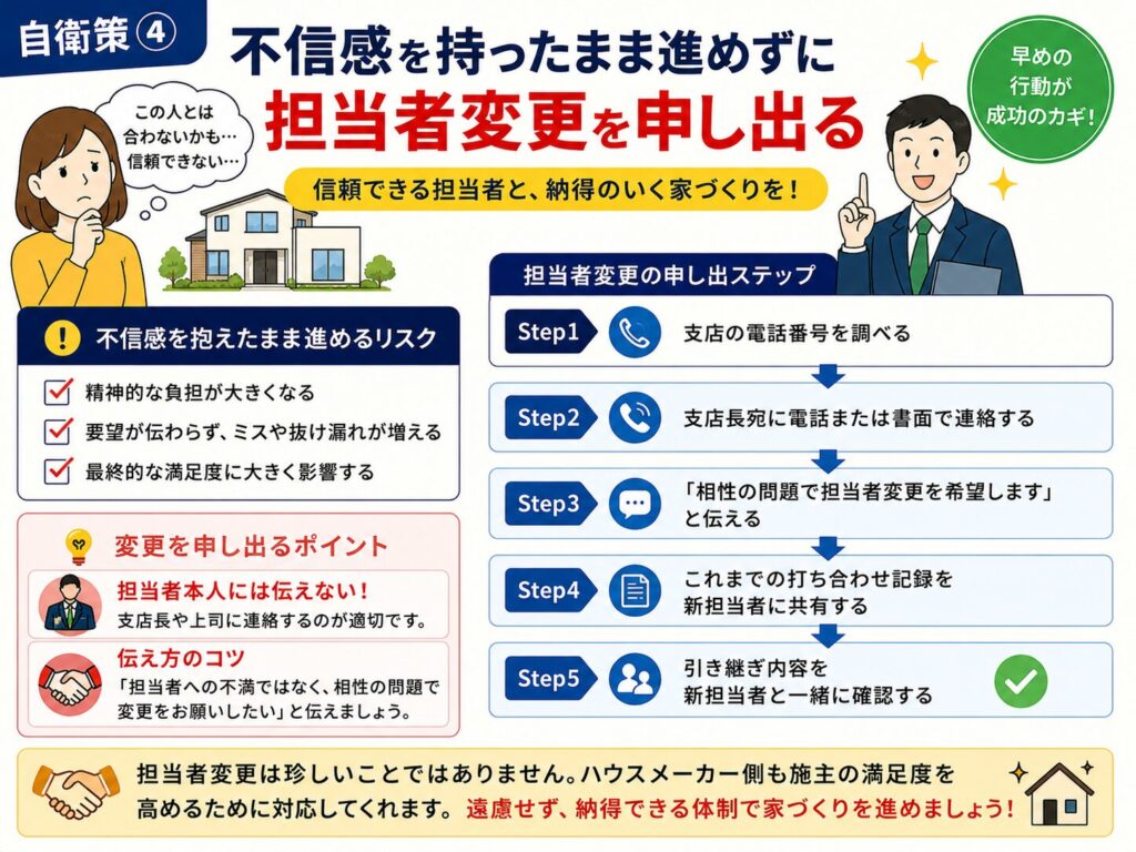 Self-defense measure ④: Do not proceed while harboring distrust, and request a change of person in charge.